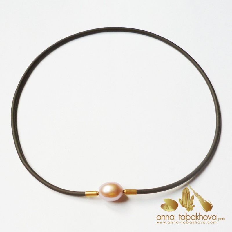 3 mm BROWN Rubber InterChangeable Necklace with a pink pearl (sold separatly)