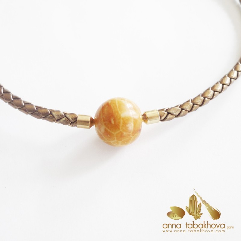 5 mm Braided GOLD Leather InterChangeable Necklace with a fossilized coral clasp (sold separatly)