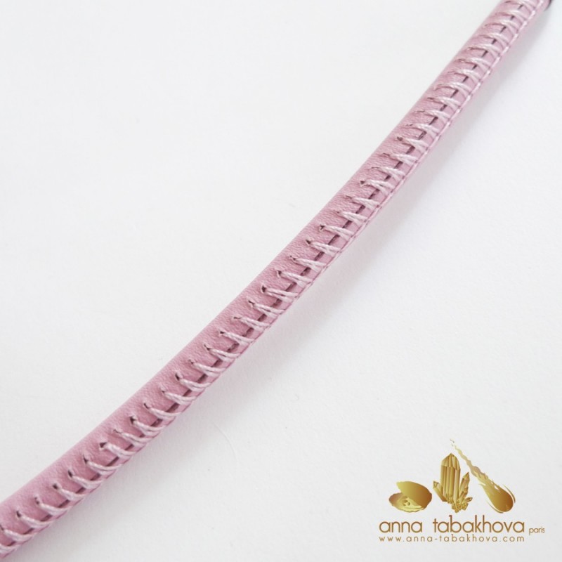 5 mm STITCHED Leather InterChangeable Necklace, close-up stitching in pink