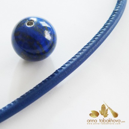 5 mm STITCHED Leather InterChangeable Necklace, close-up in blue