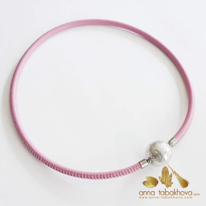 5 mm STITCHED PINK Leather InterChangeable Necklace (clasp sold separatly)