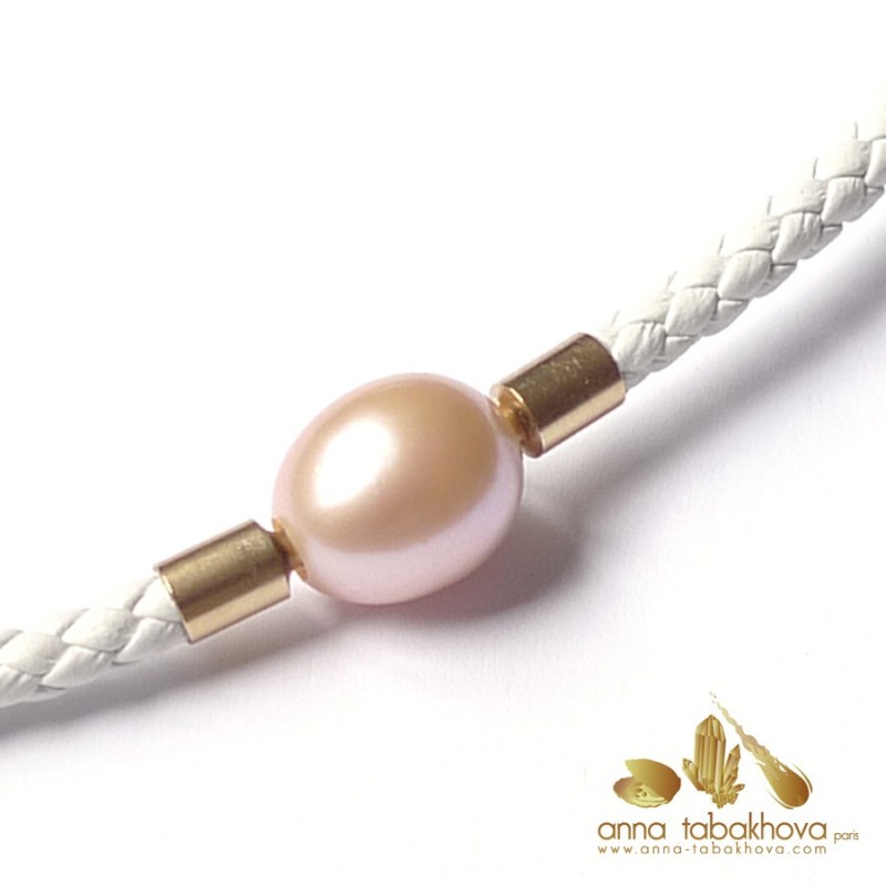 12 mm PINK Pearl Clasp with a white braided leather necklace (sold separatly)