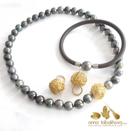 BLACK TAHITI pearl necklace (wired clasp, bracelet and earrings sold separtly)