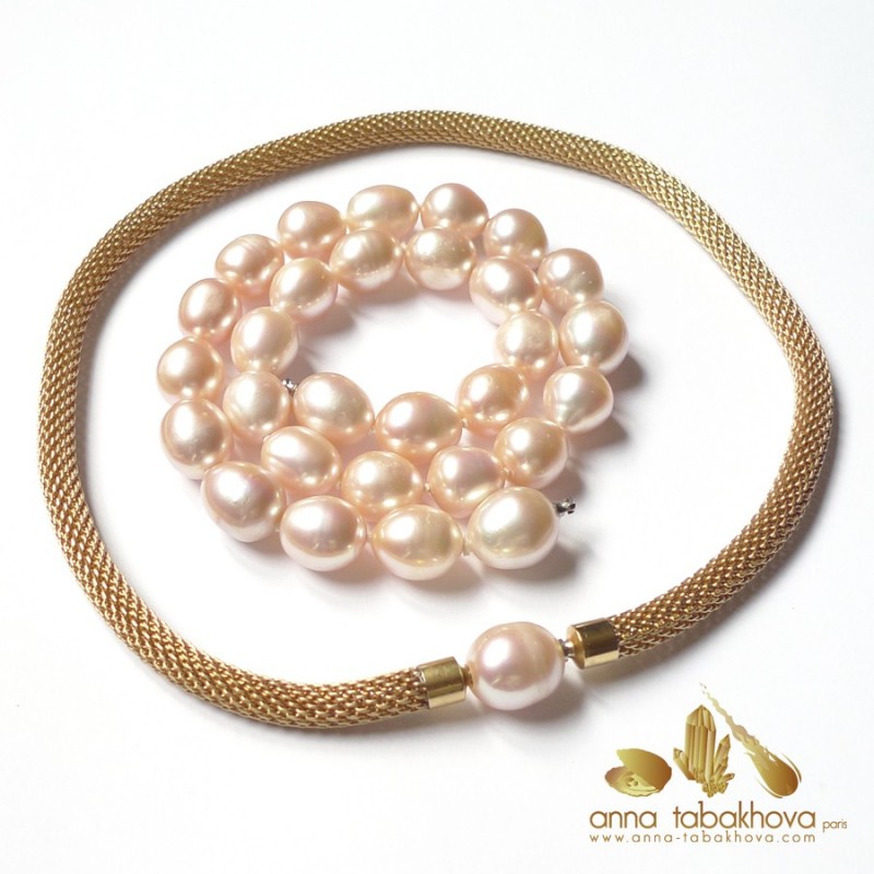 PINK Olive Pearl InterChangeable Necklace with a mesh chain  (sold separatly) .