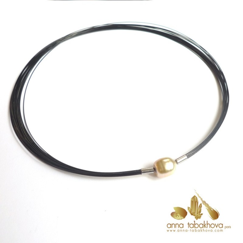 22 wires BLACK nylon coated wires necklace matched with a golden pearl clasp (sold separatly) .