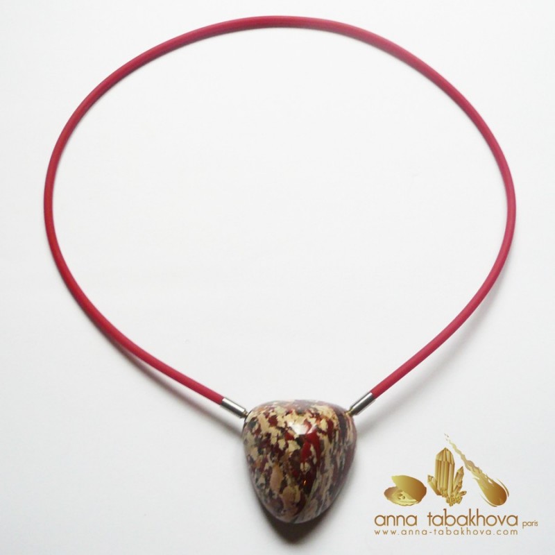 3 mm RED Rubber Necklace with a brecciated jasper clasp pendant