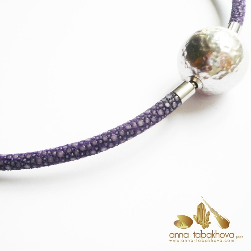 4 mm Purple Stingray InterChangeable Necklace with a silver hammered ball clasp