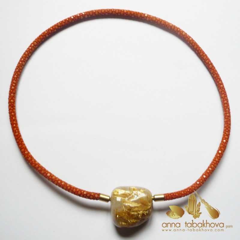 4 mm Orange Stingray InterChangeable Necklace with a rutil lquartz clasp